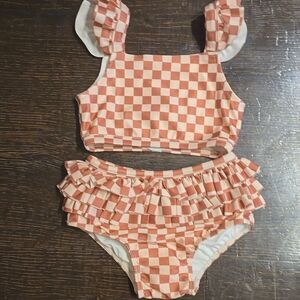 Baby Sprouts Strawberry Checkered 2-piece Ruffked Bikini Set